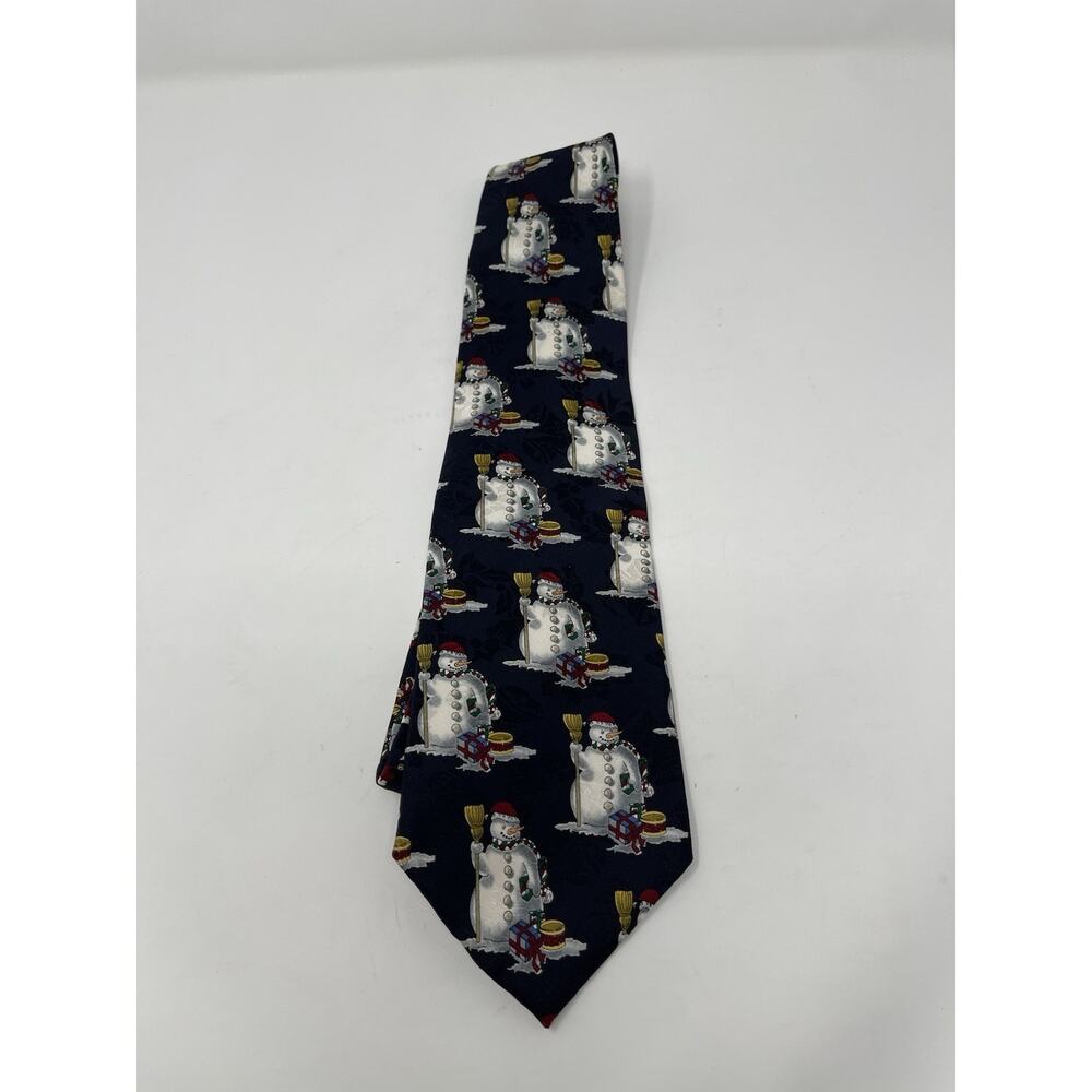 Hallmark Yule Tie Greetings Snowman Christmas‎ Snowflake Necktie 100% Silk!